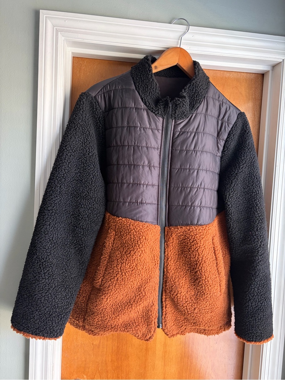 Women's Black and Rust Teddy Sherpa Zip Jacket